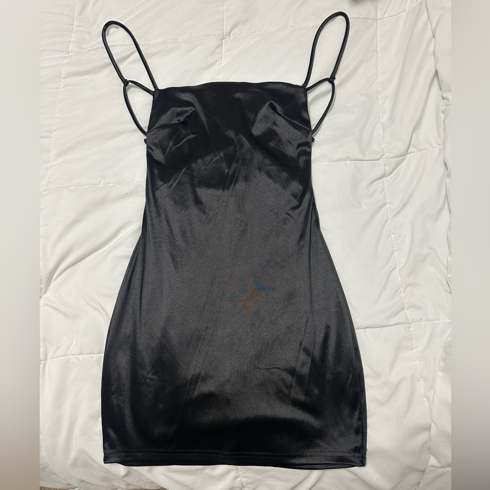 Open Back, Black Mini Bodycon Dress